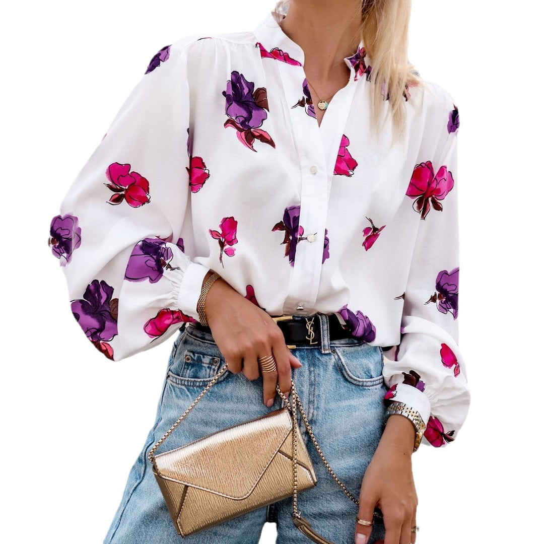 Damen Elegante Bluse mit floralem Muster und effektvollen Puffärmeln Drune