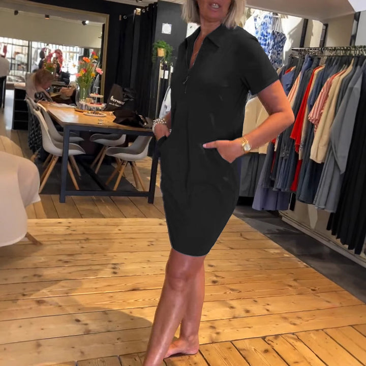 Damen nan legeres Polokleid aus Jersey mit Halbfrontreißverschluss und Eingrifftaschen Drune