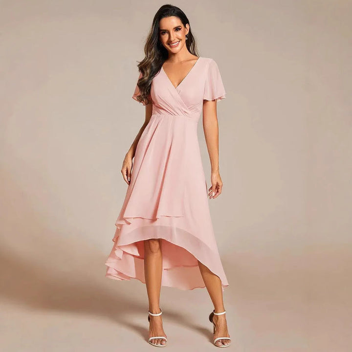 Damen Elegantes Wickelkleid mit asymmetrischem Saum Drune