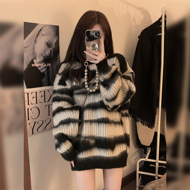 Damen Grobstrickpullover mit modernem Blockstreifenmuster und lockerer Passform Drune