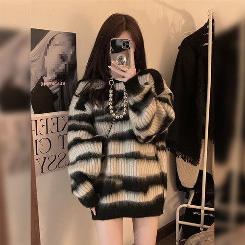 Damen Grobstrickpullover mit modernem Blockstreifenmuster und lockerer Passform Drune