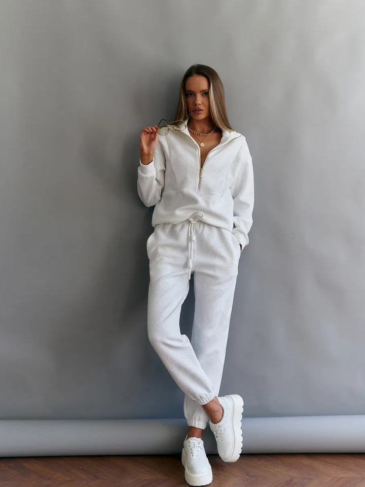 Damen nan gesteppter Loungeanzug mit halbem Reißverschluss und elastischer Komforthose Drune
