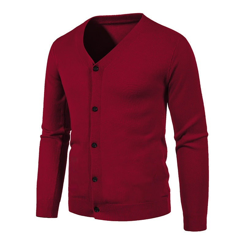 Herren stilvolle Strickjacke mit tiefem V-Ausschnitt und Knopfleiste Drune
