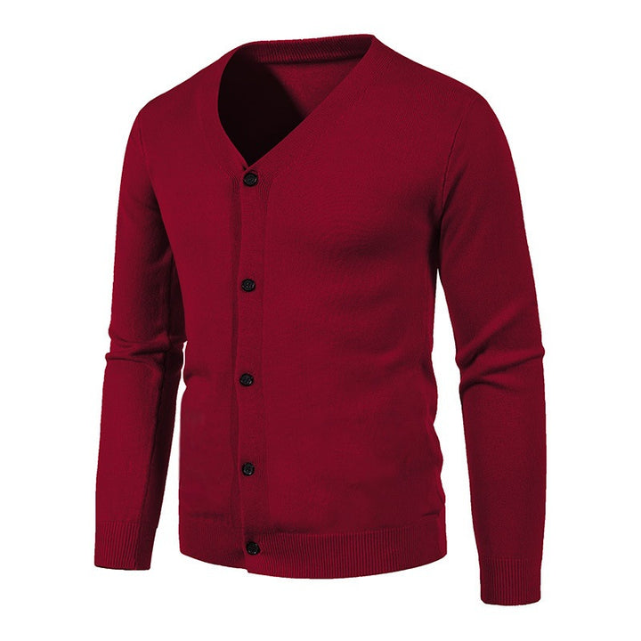 Herren stilvolle Strickjacke mit tiefem V-Ausschnitt und Knopfleiste Drune