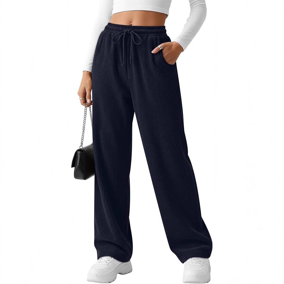 Damen breite Rippstrick-Hose mit Kordelzug Drune