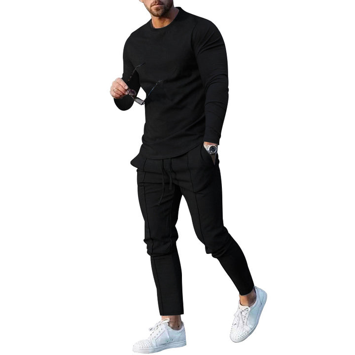Herren nan eng anliegendes Langarmshirt aus Baumwollstretch mit Rundhalsausschnitt und körperbetonter Passform Drune