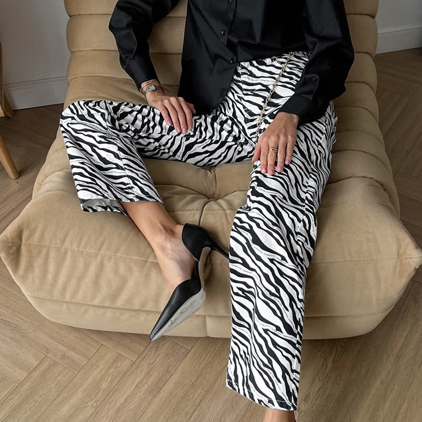 Damen weite Zebra-Print Palazzo-Hose Drune