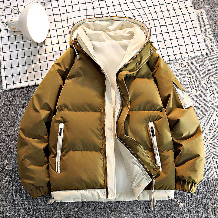 Männer's -isolierter Puffer-Hoodie-Winterjacke mit Kontrastfutter und Utility-Reißverschlusstaschen Drune