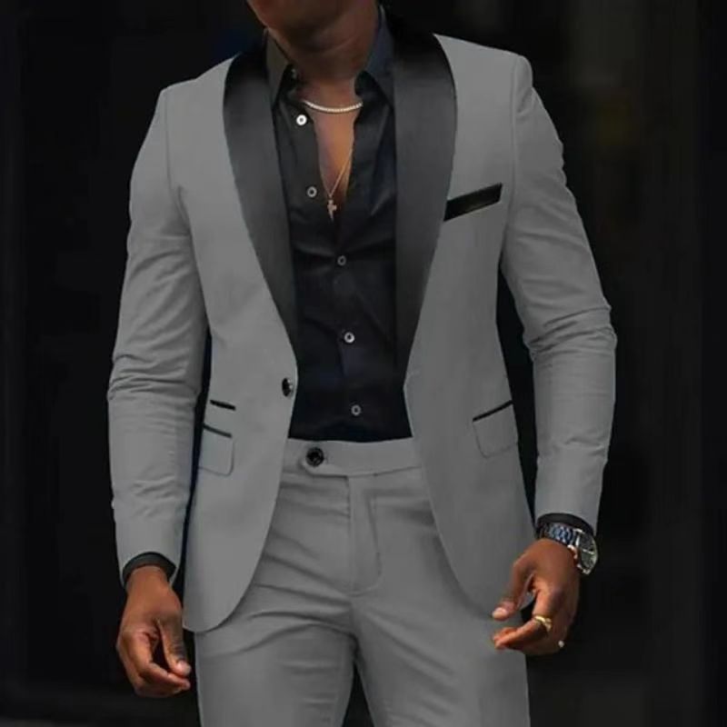 Herren nan schmal geschnittener Smokinganzug mit Satinrevers und Slim-Fit-Hose Drune