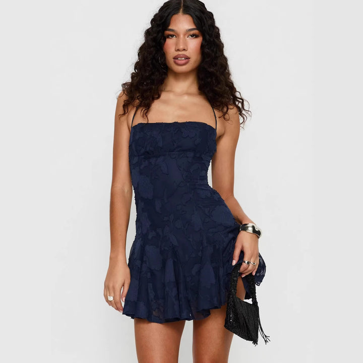 Damen Minikleid mit floralen Details und schwingendem Rock Drune