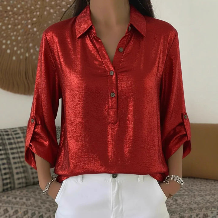 Damen elegantes und funkelndes Hemd mit kurzem Arm Drune