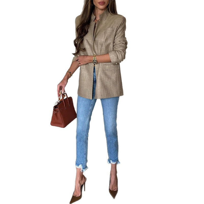 Damen elegante Blazerjacke mit strukturierter Oberfläche und modernen Details Drune