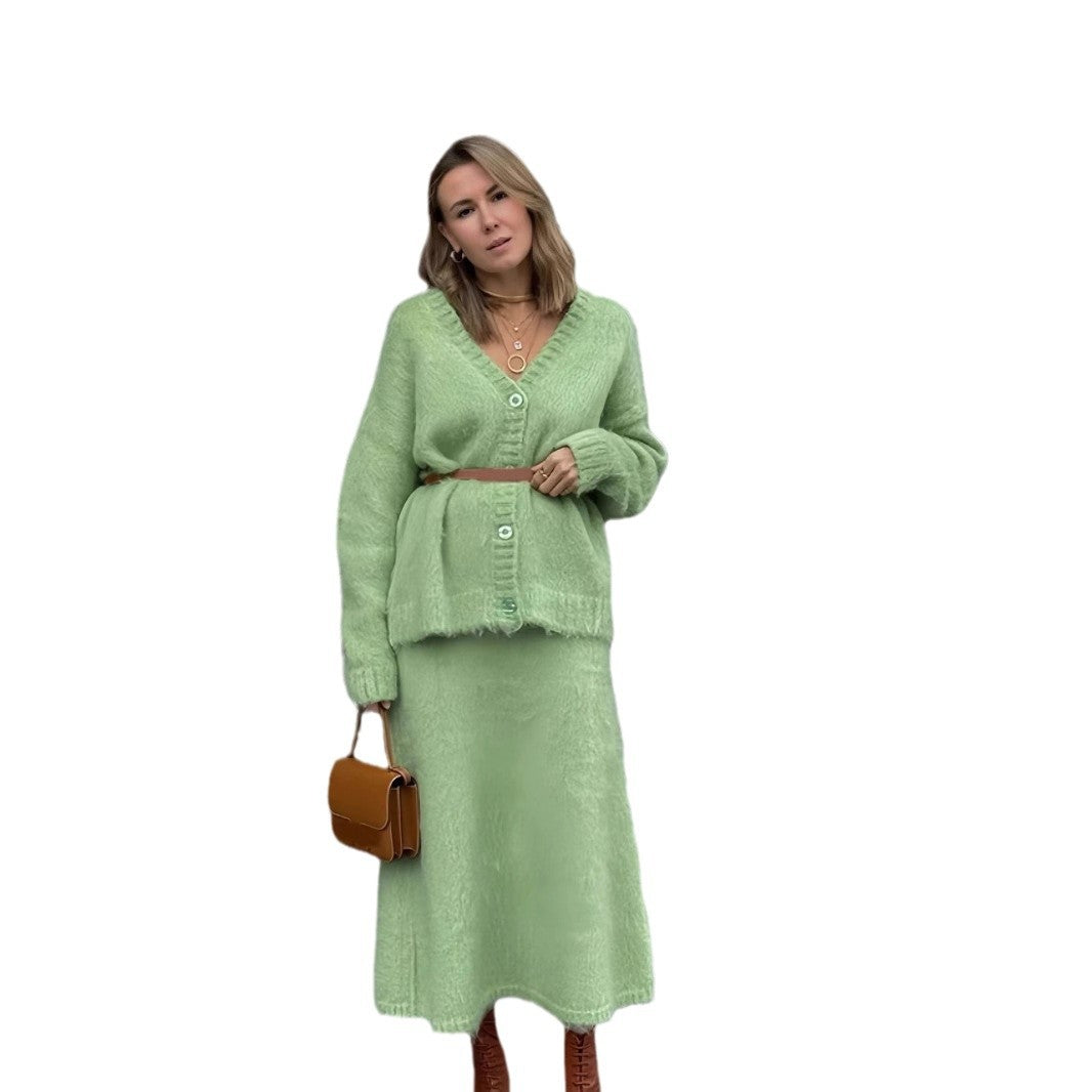 Damen Oversized Strickjacke mit tiefem V-Ausschnitt und großen Knöpfen Drune