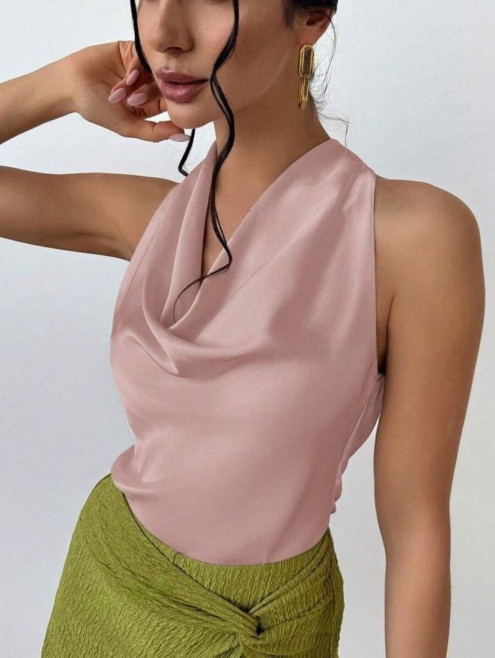 Damen Elegantes Satinoberteil mit schickem Wasserfall-Ausschnitt Drune