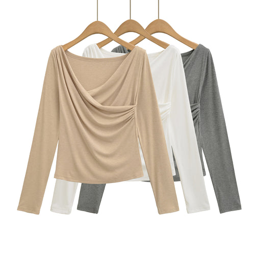 Damen Langarmshirt mit elegantem Drapierungsdesign Drune
