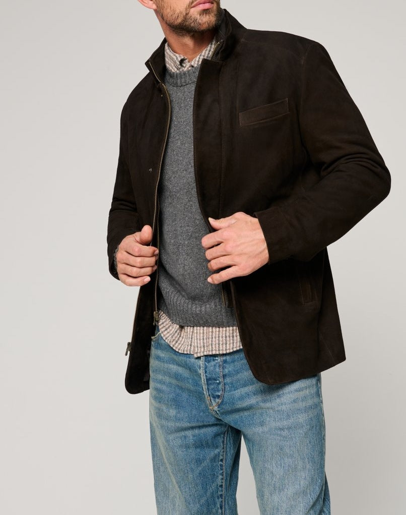 Herren Wildlederjacke im klassischen Schnitt mit Stehkragen und praktischen Taschen Drune