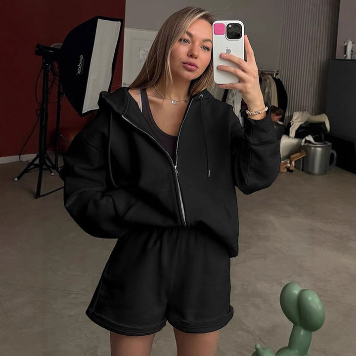 Damen bequeme Sweatshorts mit Oversized Hoodie Drune