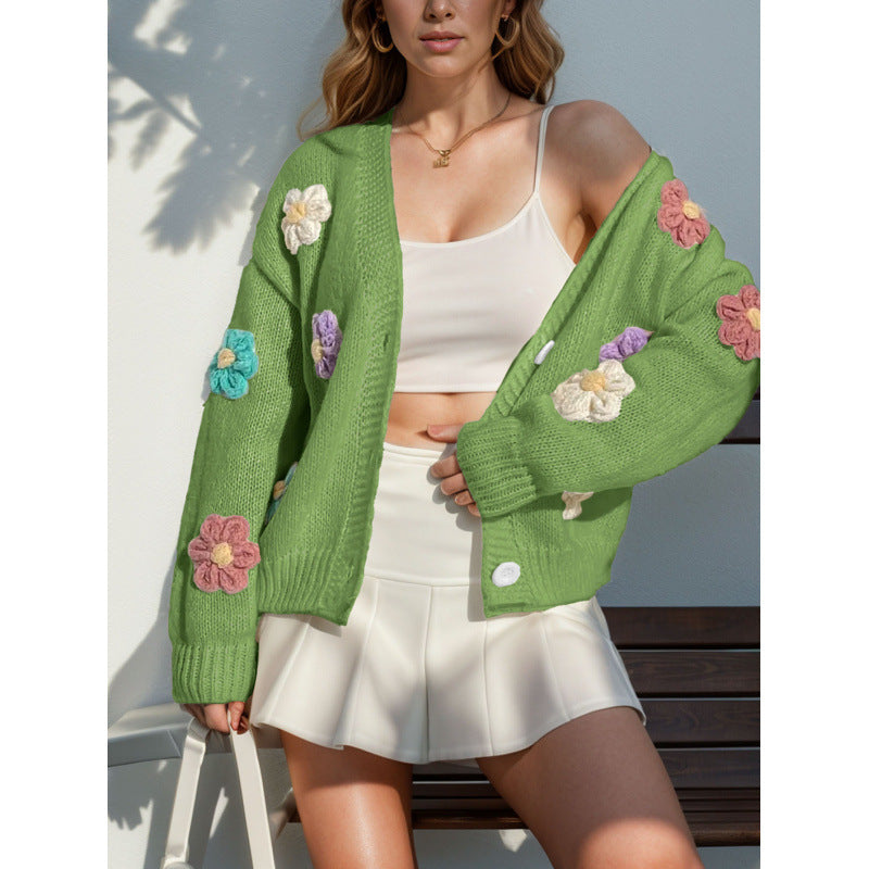 Damen Strickjacke mit floralen Applikationen Drune