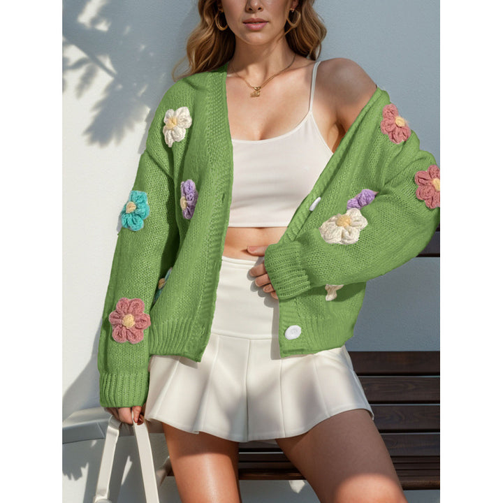 Damen Strickjacke mit floralen Applikationen Drune