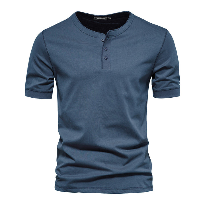 Herren nan schmal geschnittenes Kurzarmshirt mit kurzer Knopfleiste und geripptem Kragen aus Baumwollmix Drune