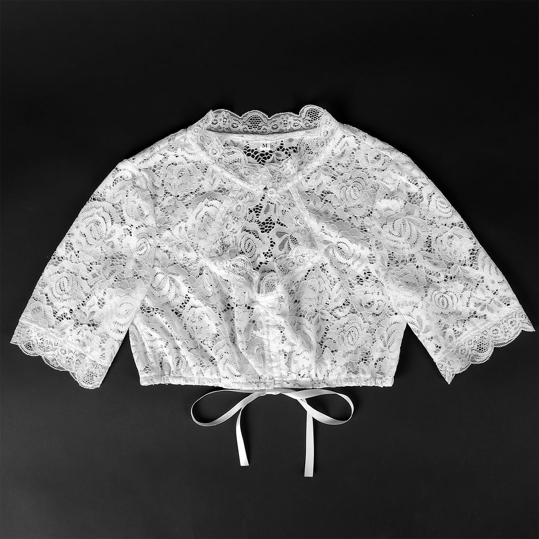 Damen nan Spitzenbolero kurz mit Stehkragen und Bindeband Drune