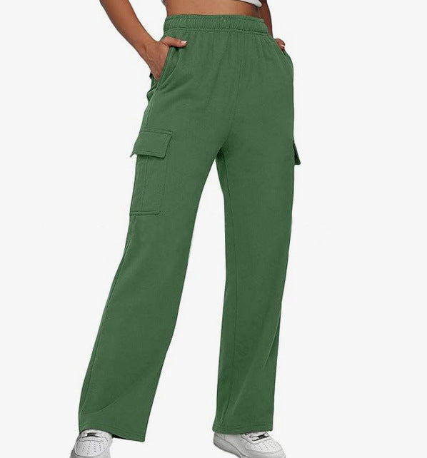 Damen nan lässige Cargo-Freizeithose mit weitem Bein elastischem Bund und aufgesetzten Taschen Drune
