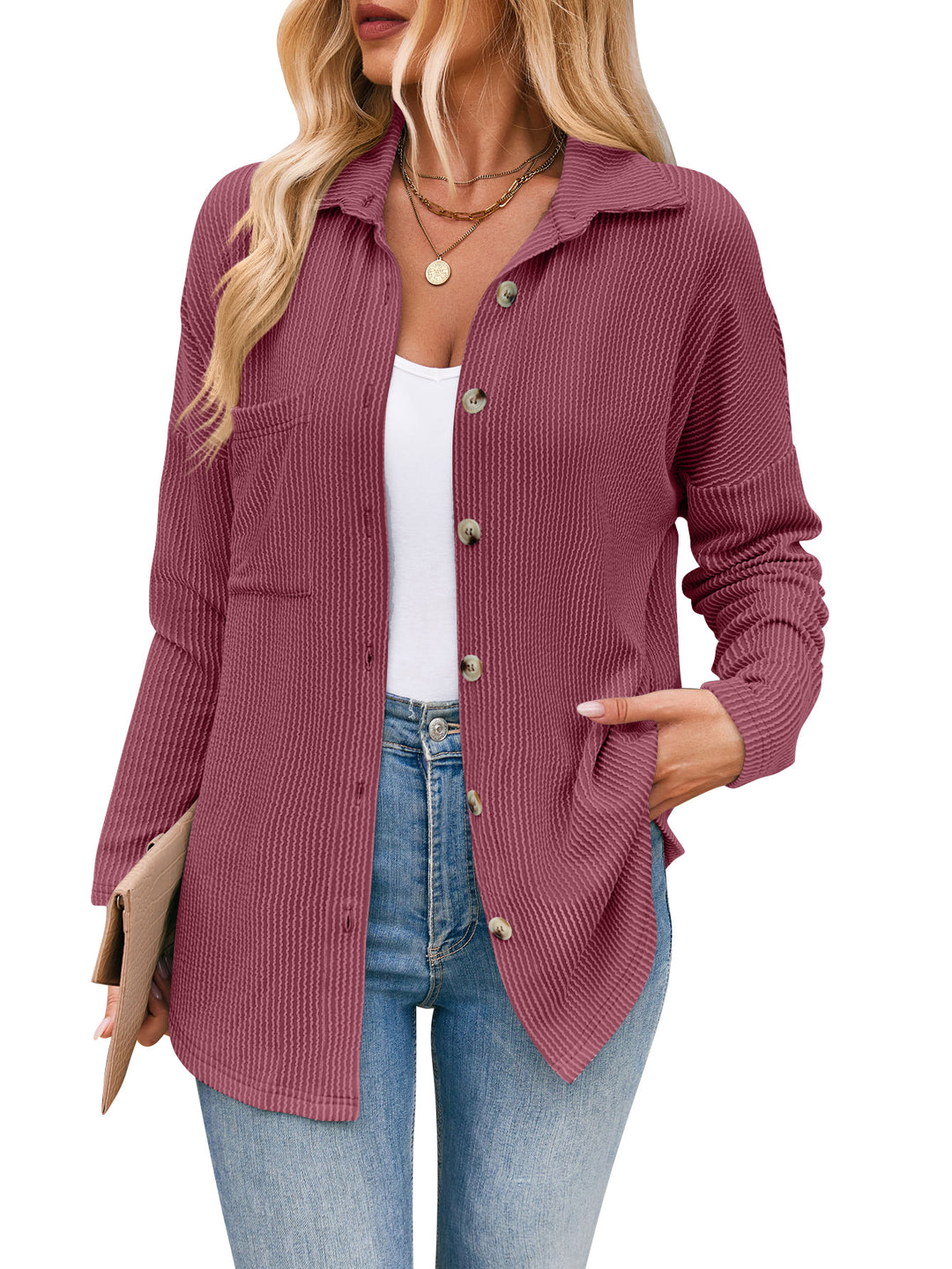 Damen lässige Strickjacke mit Knopfleiste Drune