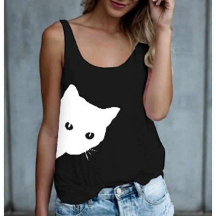 Damen Tanktop mit kreativem Katzenmotiv und lässiger Passform Drune