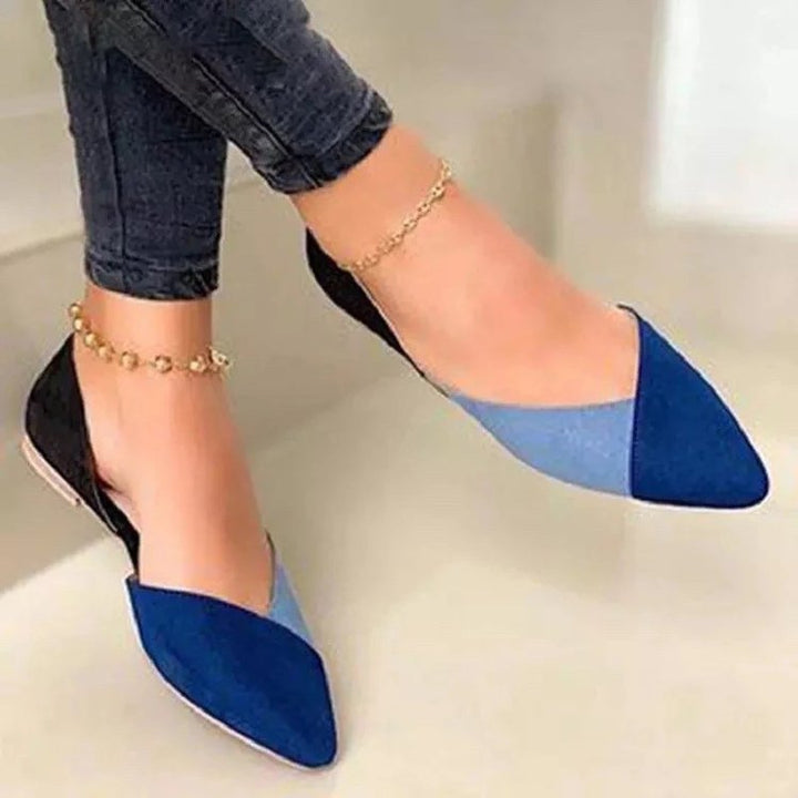 Damen elegante Ballerinas mit spitzem Zehenbereich und modischem Farbblockdesign Drune