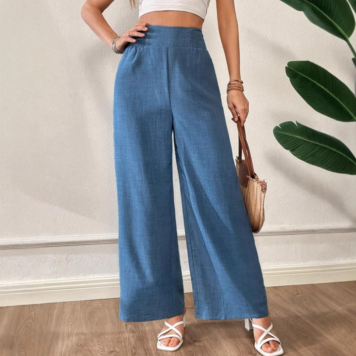 Damen elegante weite Leinenhose mit elastischem Bund Drune