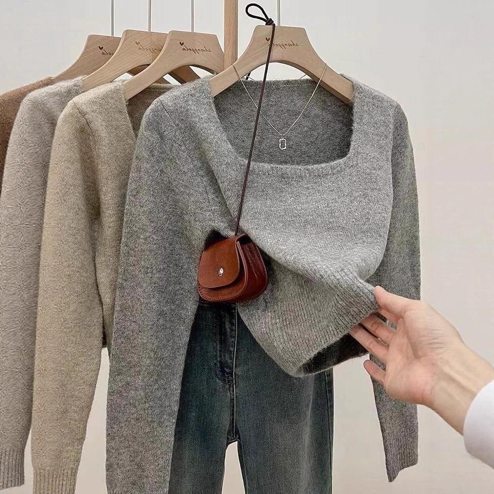 Damen modischer Pullover mit breitem Rundhalsausschnitt und feiner Struktur Drune