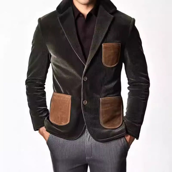 Herren Samtjacke mit modernem Patchwork-Design und praktischen Taschen Drune