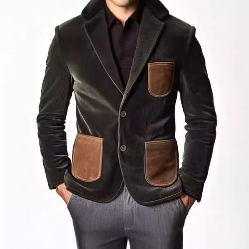 Herren Samtjacke mit modernem Patchwork-Design und praktischen Taschen Drune