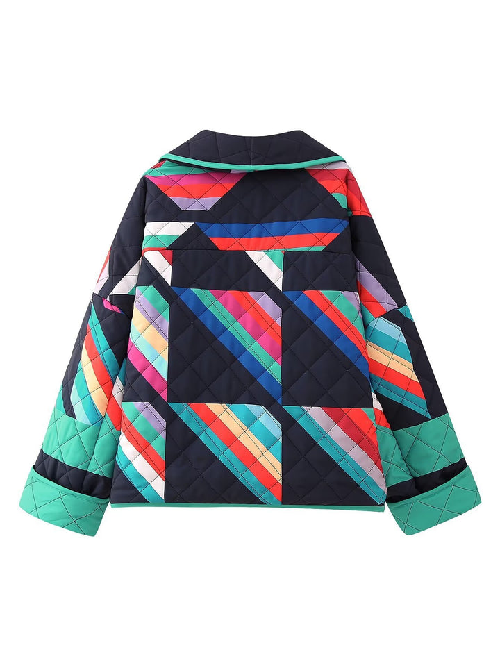 Damen gestreifte Steppjacke mit weitem Schnitt und stylischem Farbspiel Drune