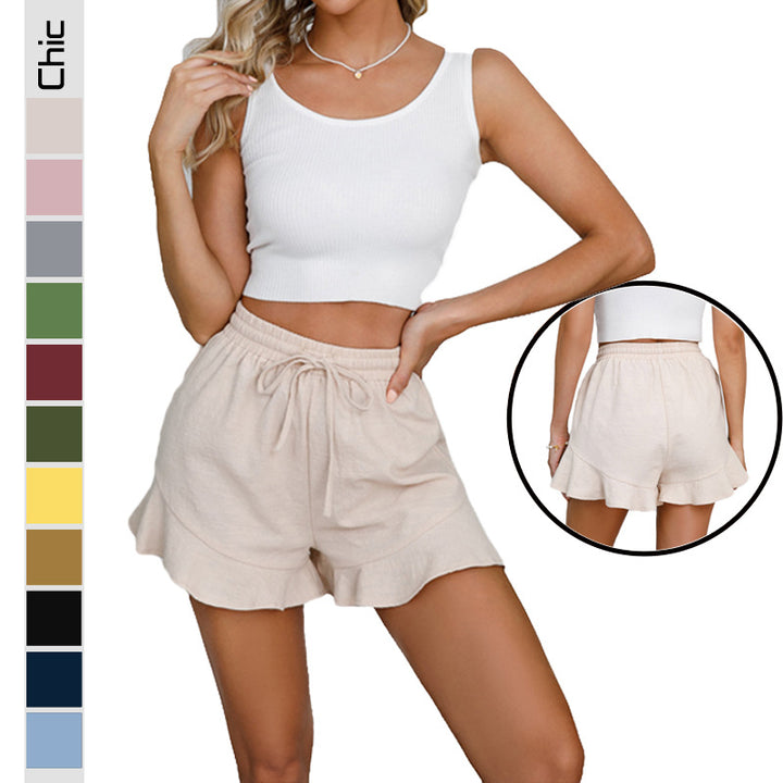 Damen Kurzshorts mit fröhlichem Volant und elastischem Bund Drune