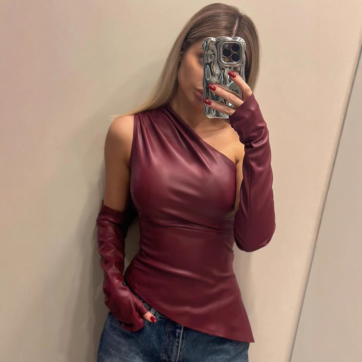 Damen Elegantes Top mit asymmetrischem Design und langen Armabschlüssen Drune