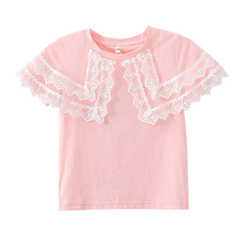 Mädchen T-Shirt mit Spitzenärmeln Drune