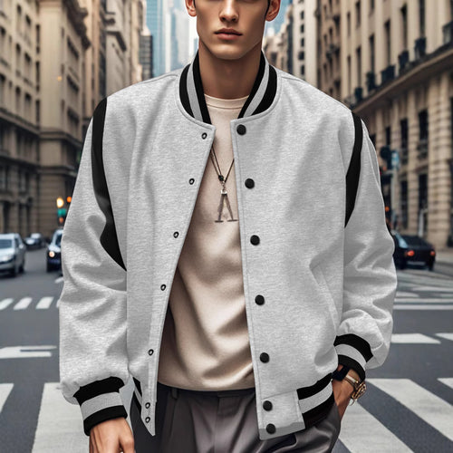 Herren nan leichte Collegejacke im Varsity-Look mit Druckknopfverschluss Rippbündchen und Kontrast-Schulterbesatz Drune