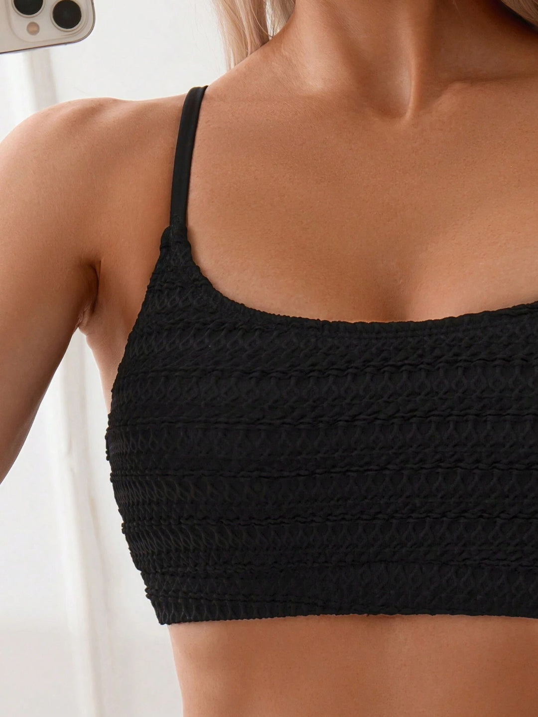 Damen Häkelstruktur Hohe Taille Bikini Set Drune
