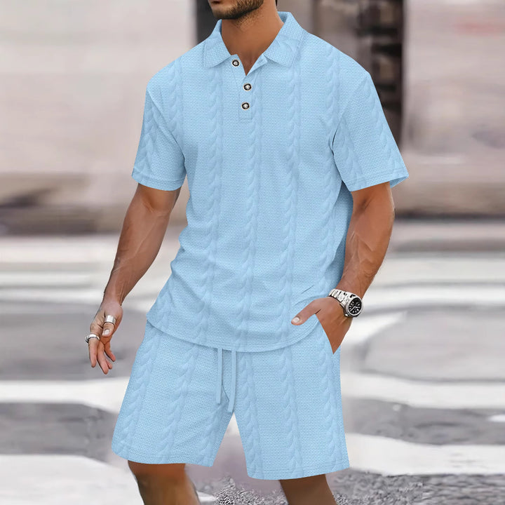 Herren Freizeit-Set mit strukturiertem Poloshirt und Shorts Drune