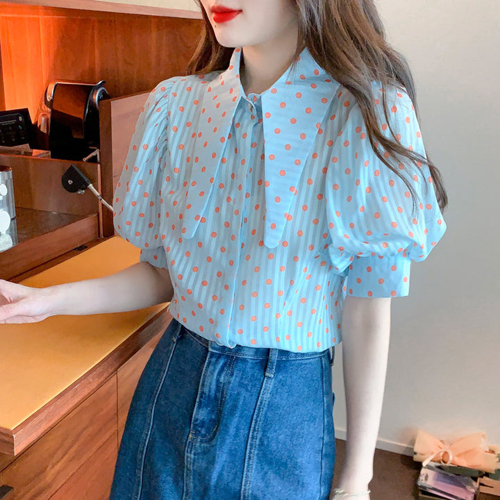 Damen Kurzarmbluse mit voluminösen Puffärmeln und schönem Punkte-Design Drune