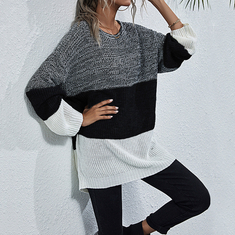 Damen lässiger Strickpullover mit modischem Farbwechsel und oversized Schnitt Drune