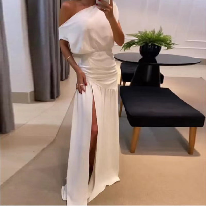 Damen Langärmeliges Kleid mit seitlichem Schlitz und off-shoulder Design Drune