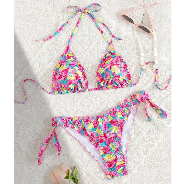 Damen Triangel-Bikini mit verspieltem Blütenmuster Drune