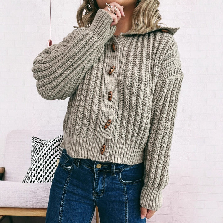 Damen Strickjacke mit dekorativen Knöpfen und strukturiertem Rippenmuster Drune