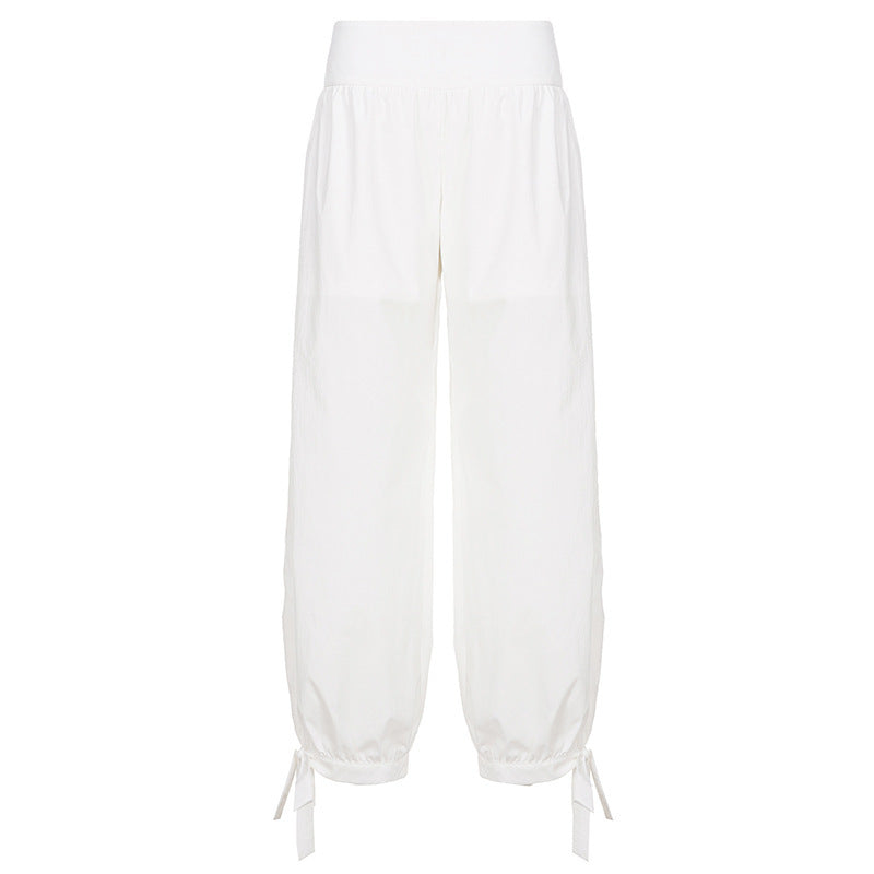 Damen weite Baumwollhose mit elastischem Bund und verstellbaren Bindebändern Drune