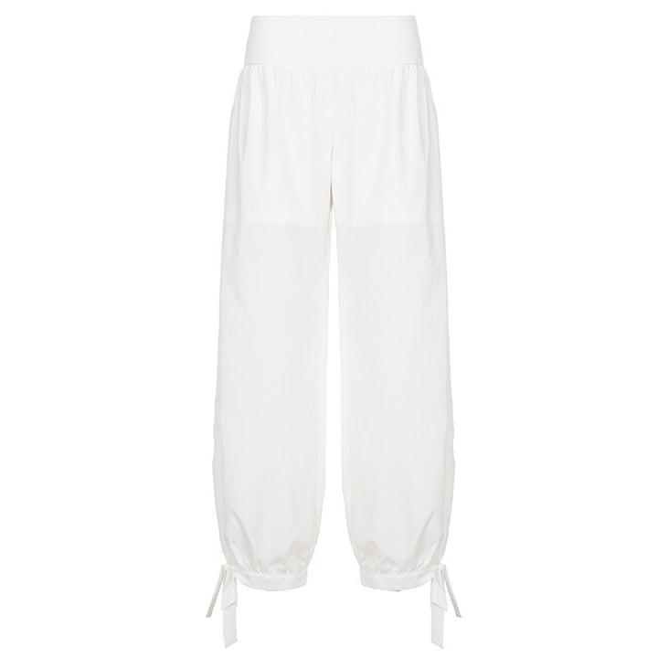 Damen weite Baumwollhose mit elastischem Bund und verstellbaren Bindebändern Drune