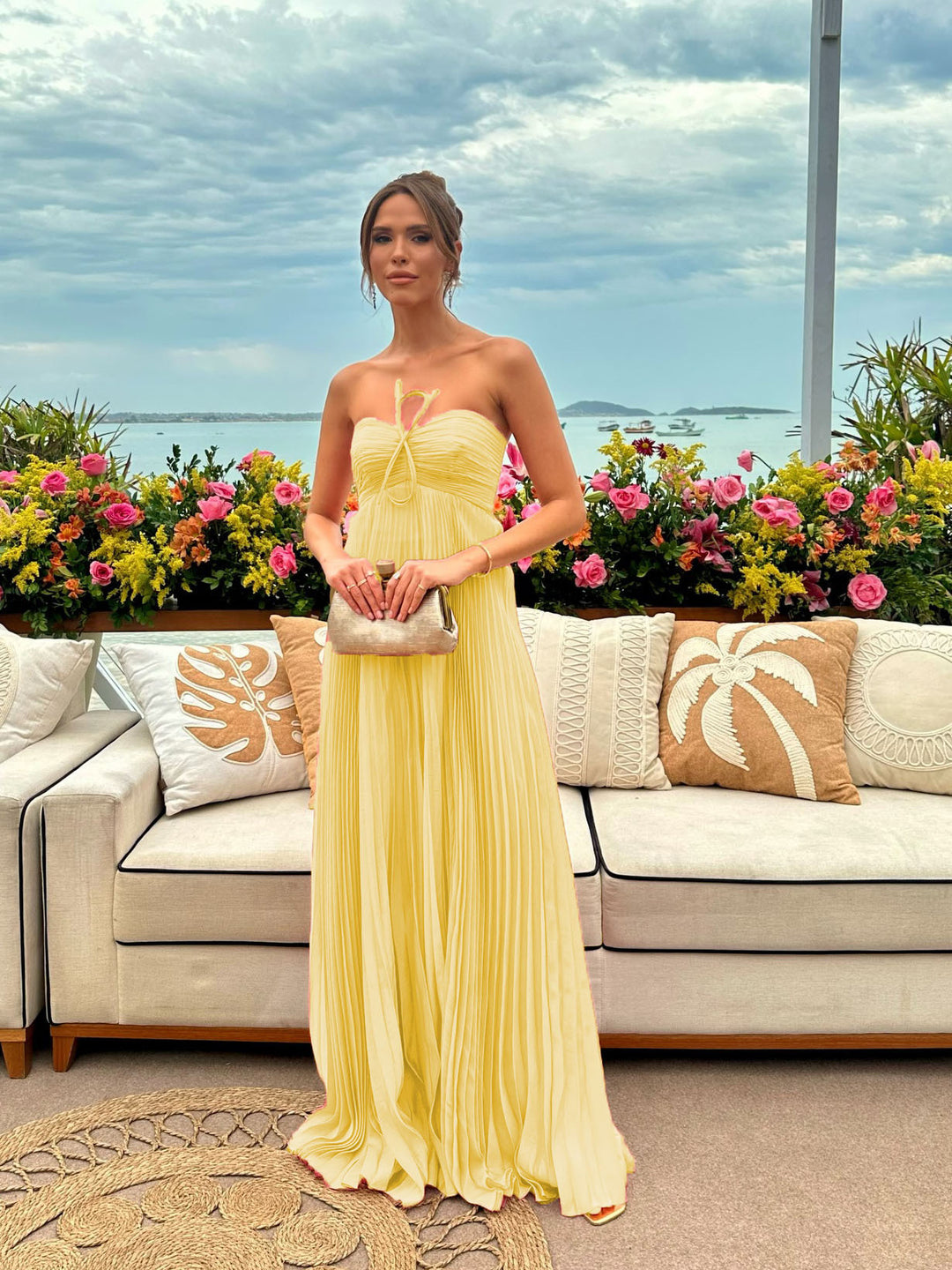 Damen Maxikleid mit gerafftem Oberteil und luftigem Rock Drune
