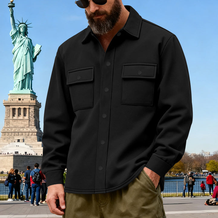Herren nan Overshirtjacke aus robustem Baumwollmix mit Druckknopfleiste, aufgesetzten Brusttaschen und entspannter Silhouette Drune