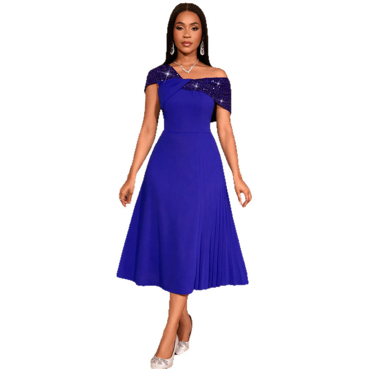 Damen elegantes Abendkleid mit schulterfreiem Design und funkelnden Pailletten Drune